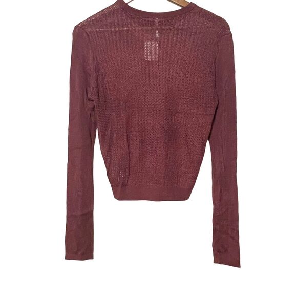 Free People Shirt Womens Large NWT Open Knit H2O Crew Cropped Raw Garnet - Picture 6 of 13
